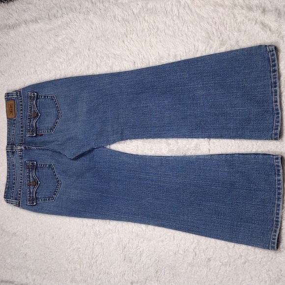 Levi's 515 Flare Blue Medium Wash Five Pocket Mid Rise Flare Leg Denim Jean - Picture 11 of 16